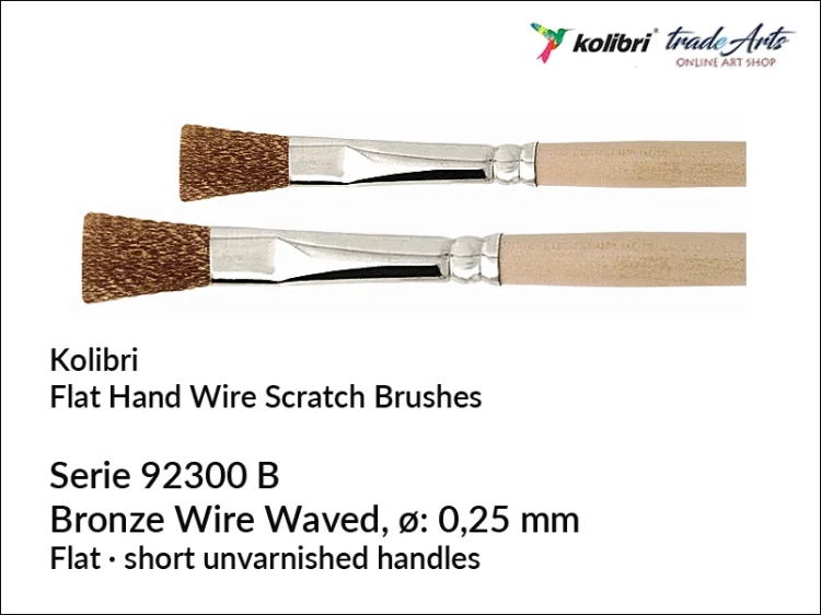 Kolibri Flat Hand Wire Brushes - Bronze wire waved serie 92300B/12, pędzle płaskie z włosia metalowego brąz Kolibri seria 92300B/12, pędzle płaskie z drutu brąz falistego, pędzle z włosia metalowego z brązu,