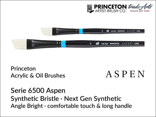 Princeton Aspen 6500  Angle Bright pędzel ścięty do farb olejnych, Princeton Aspen 6500 Angle Bright  płaski syntetyk do farb olejnych i akrylowych, pędzle Princeton Aspen 6500, pędzle syntetyczne Princeton Aspen 6500 Angle Bright,