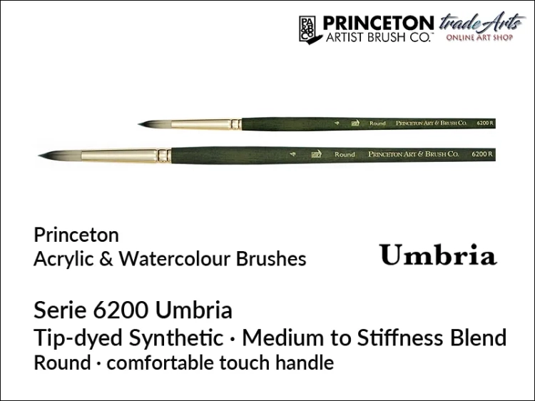 Pędzle do farb olejnych Princeton Umbria 6200 Round, pędzle do farb akrylowych Princeton Umbria 6200 Round, Princeton Umbria 6200 pędzle okrągłe do farb olejnych, Princeton Umbria 6200 pędzle syntetyczne barwione, Umbria 6200 Princeton pędzle,