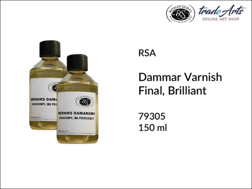 werniks damarowy błyszczący w płynie RSA,  RSA werniks damarowy błyszczący, werniks damarowy błyszczący końcowy, werniks damarowy, werniks damarowy do farb olejnych, błyszczący werniks damarowy, farby olejne,