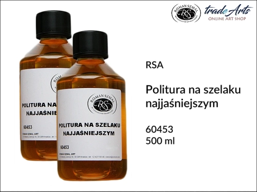 Politura na szelaku najjaśniejszym RSA, RSA politura na szelaku najjaśniejszym, werniks do złoceń, politura do drewna, szelak najjaśniejszy, politura, politurowanie, tradearts,