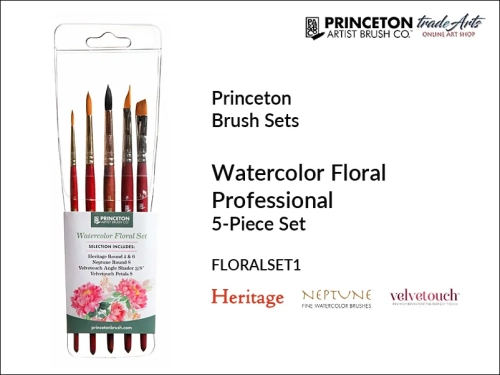 Princeton  Watercolor Floral Brush Set zestaw pędzli  akwarelowych, zestaw pędzli  Princeton Watercolor Floral Brush Set, komplet pędzli akwarelowych Princeton, zestaw pędzli Princeton Floral Brush Set, pędzle Princeton Neptune,