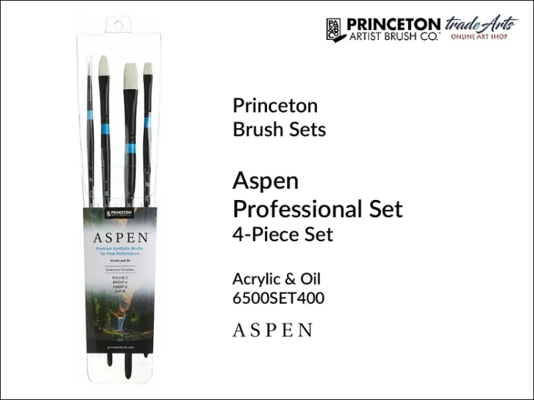 Princeton Aspen 6500SET400 Set Acrylic &amp; Oil, pędzle do farb olejnych i akrylowych Princeton Aspen 6500SET400, zestaw pędzli Princeton Aspen 6500SET400 do akryli i farb olejnych,  komplet pędzli Princeton Aspen, Princeton Aspen,