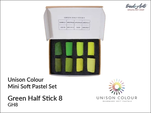 Unison Colour Green Half Stick 8 Mini Set, zestaw pasteli suchych Unison Green Half Stick Mini Set 8, pastele suche minizestaw Unison Green Half Stick Set 8, pastele suche Unison Colour, pastele suche, pastele miękkie, Unison Colour,