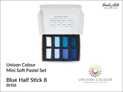 Unison Colour Blue Half Stick 8 Mini Set, zestaw pasteli suchych Unison Blue Half Stick Mini Set 8, pastele suche minizestaw Unison Blue Half Stick Set 8, pastele suche Unison Colour, pastele suche, pastele miękkie, Unison Colour,