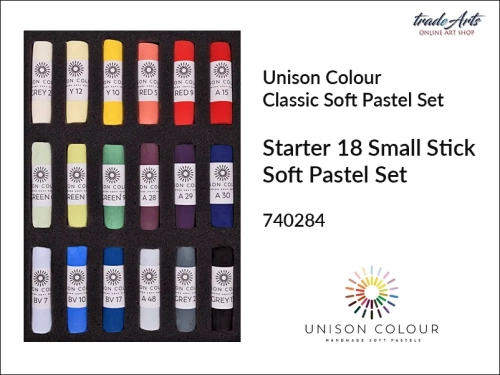 Unison Colour Starter 18 Small Stick Soft Pastel Set, zestaw pasteli suchych Unison Starter 18 Small Stick Set, pastele suche zestaw Unison Starter 18 Small Stick Set, pastele suche Unison Colour, pastele suche, pastele miękkie, Unison Colour,