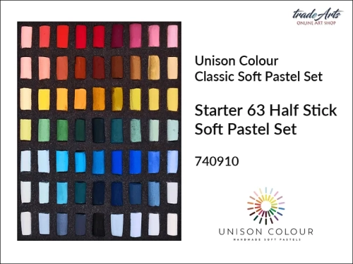 Unison Colour Starter 63 Half Stick Soft Pastel Set, zestaw pasteli suchych Unison Starter 63 Half Stick Set, pastele suche zestaw Unison Starter Half Stick Set 63, pastele suche Unison Colour, pastele suche, pastele miękkie, Unison Colour,