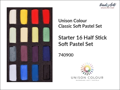 Unison Colour Starter 16 Half Stick Soft Pastel Set, zestaw pasteli suchych Unison Starter 16 Half Stick Set, pastele suche zestaw Unison Starter Half Stick Set 16, pastele suche Unison Colour, pastele suche, pastele miękkie, Unison Colour,