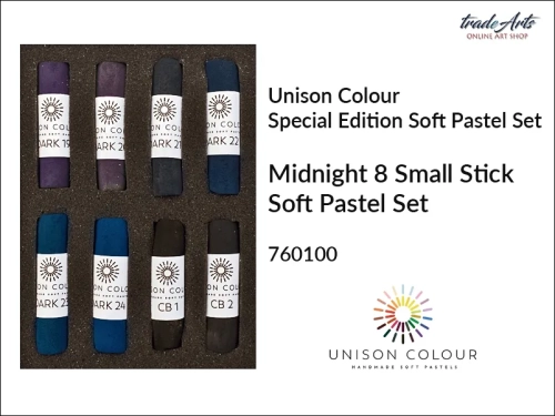 Unison Colour Midnight 8 Small Stick Soft Pastel Set, zestaw pasteli ciemnych Unison Colour Midnight 8 Small Stick Soft Set, zestaw pasteli ciemnych Unison Colour Midnight 8 Small Stick Soft Set, pastele suche czarne, pastele suche ciemne,