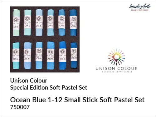 Unison Colour Ocean Blue 1-12 Small Stick Soft Pastel Set, zestaw pasteli błękitnych Unison Colour Ocean Blue 1-12 Small Stick Soft Set, zestaw pasteli 'morskich' Unison Colour Ocean Blue 1-12 Small Stick Soft Set, pastele suche błękitne,