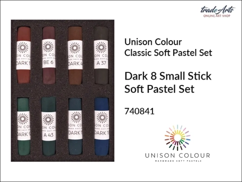 Unison Colour Dark 8 Small Stick Soft Pastel Set, zestaw pasteli podstawowych ciemnych Unison Colour Dark 8 Small Stick Soft Set, zestaw pasteli podstawowych ciemnych Unison Colour Dark8 Small Stick Soft Set, pastele ciemne kolory, pastele suche ciemne,