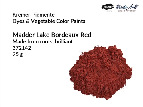 Madder Lake Bordeaux Red Kremer-Pigmente, kraplak  w proszku bordowy z korzeni Kremer-Pigmente, kraplak bordowy Kremer-Pigmente, kraplak bordowy błyszczący,  kraplak naturalny, marzanna barwierska,