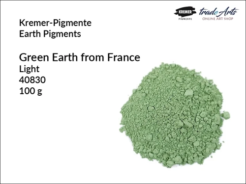 Pigment ziemny ziemia zielona jasna francuska Kremer-Pigmente, Kremer-Pigmente - pigment ziemny ziemia zielona jasna francuska, pigmenty ziemne, pigmenty naturalne, pigmenty,  pigmenty ziemne czyste, Kremer-Pigmente, tradearts,