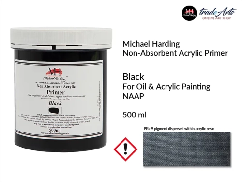 Non-Absorbent Acrylic Primer NAAP Black MH, podkład malarski niechłonny Black Michael Harding, podkład malarski Black NAAP Michael Harding, podkład do farb olejnych NAAP Black Michael Harding, podkład malarski czarny,