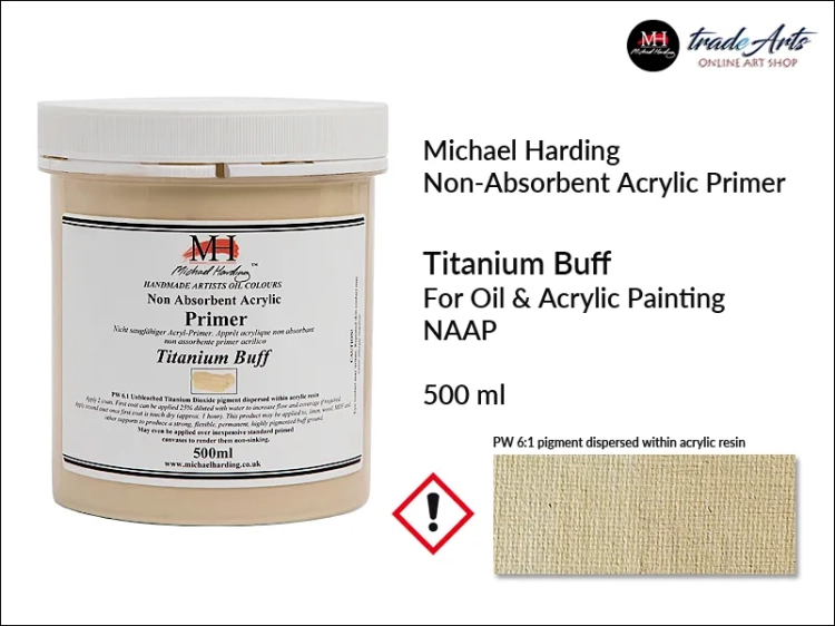 Non-Absorbent Acrylic Primer NAAP Titanium Buff MH, podkład malarski niechłonny Titanium Buff MH, podkład malarski Titanium Buff NAAP Michael Harding, podkład do farb olejnych NAAP Titanium Buff Michael Harding, podkład malarski,
