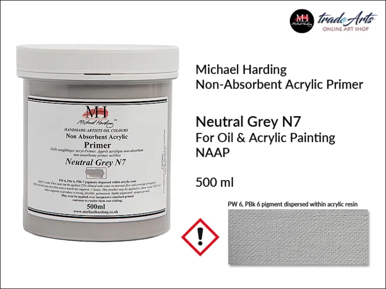 Non-Absorbent Acrylic Primer NAAP Neutral Grey N7 MH, podkład malarski niechłonny Neutral Grey N7 MH, podkład malarski Neutral Grey N7 NAAP Michael Harding, podkład do farb olejnych NAAP Michael Harding, podkład malarski kolorowy,