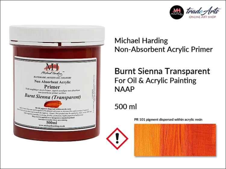 Non-Absorbent Acrylic Primer NAAP Burnt Sienna MH, podkład niechłonny Burnt Sienna do farb olejnych  Michael Harding,  podkład malarski Burnt Sienna NAAP Michael Harding, podkład do farb olejnych NAAP Michael Harding, podkład malarski,