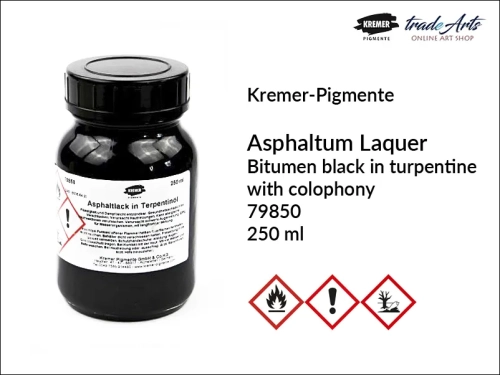 Asphaltum Laquer black bitumen Kremer-Pigmente, lakier asfaltowy w terpentynie Kremer-Pigmente, Kremer-Pigmente lakier asfaltowy z kalafonią, lakier asfaltowy, terpentyna, kalafonia, tradearts,