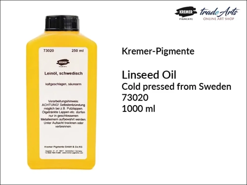 Olej lniany szwedzki Kremer-Pigmente, Kremer-Pigmente olej lniany szwedzki, olej lniany tłoczony na zimno Kremer-Pigmente, olej, olej lniany, olej lniany szwedzki tłoczony na zimno, tradearts,
