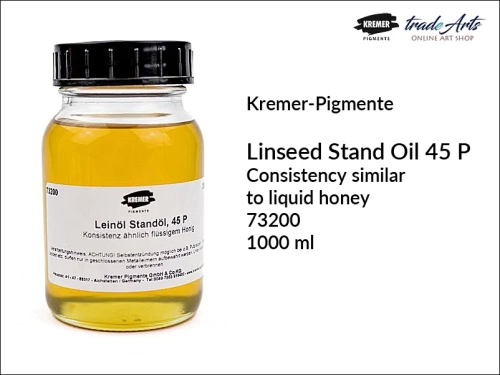 Olej lniany polimeryzowany 45P  Kremer-Pigmente, olej lniany wystały 45P Kremer-Pigmente, oleje lniane, olej lniany polimeryzowany, oleje, malarstwo olejne, farby olejne, Kremer-Pigmente, tradearts,
