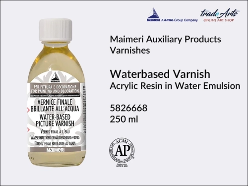 Maimeri Gloss Waterbased Picture Varnish, werniks końcowy błyszczący wodny Maimeri, Maimeri - werniks końcowy błyszczący wodny, werniks błyszczący wodny uniwersalny,  werniks na bazie wody, Maimeri, tradearts,