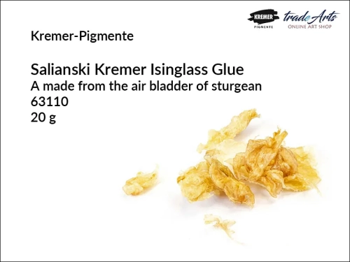 Klej rybi karuk Kremer-Pigmente, klej rybi Salianski Isinglass Kremer-Pigmente, klej, klej rybi naturalny karuk, karuk w płatkach, klej rybi z jesiotra, tradearts,