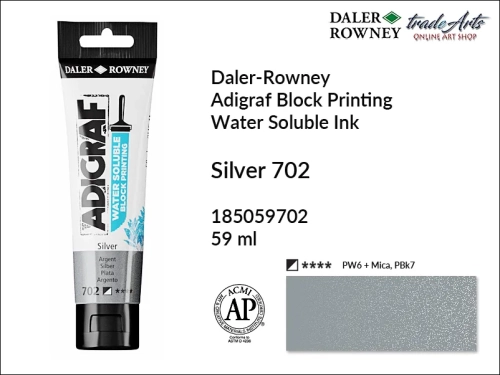 Adigraf Water Soluble Block Printing - Silver 702, Adigraf farba wodna do linorytu Silver 702, farba wodna Silver 702 do linorytu Adigraf, linoryt, farba do linorytu, tusz do linorytu, tusz Adigraf Silver 702 do linorytu,