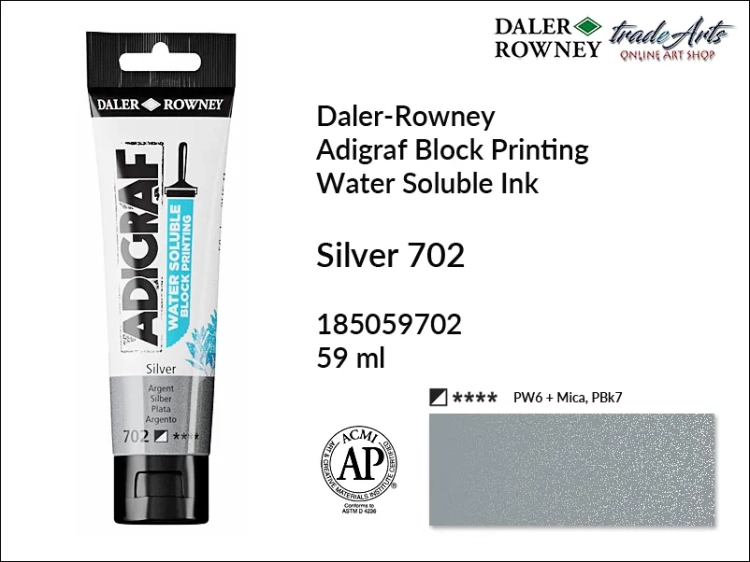 Adigraf Water Soluble Block Printing - Silver 702, Adigraf farba wodna do linorytu Silver 702, farba wodna Silver 702 do linorytu Adigraf, linoryt, farba do linorytu, tusz do linorytu, tusz Adigraf Silver 702 do linorytu,