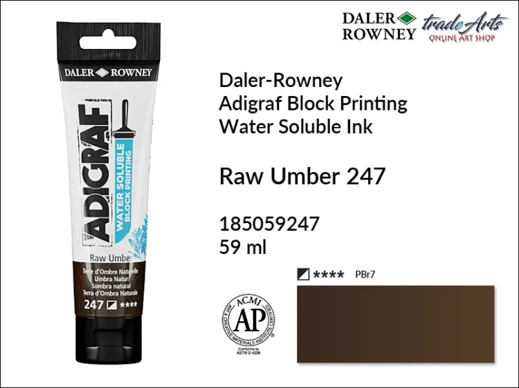 Adigraf Water Soluble Block Printing - Raw Umber 247, Adigraf farba wodna do linorytu Raw Umber 247, farba wodna Raw Umber 247 do linorytu Adigraf, linoryt, farba do linorytu, tusz do linorytu, tusz Adigraf Raw Umber 247 do linorytu,
