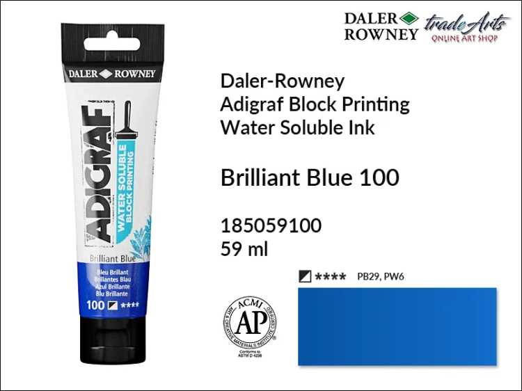 Adigraf Water Soluble Block Printing - Brilliant Blue 100, Adigraf farba wodna do linorytu Brilliant Blue 100, farba wodna Brilliant Blue 100 do linorytu Adigraf, linoryt, farba do linorytu, tusz do linorytu, tusz Adigraf Brilliant Blue 100 do linorytu,