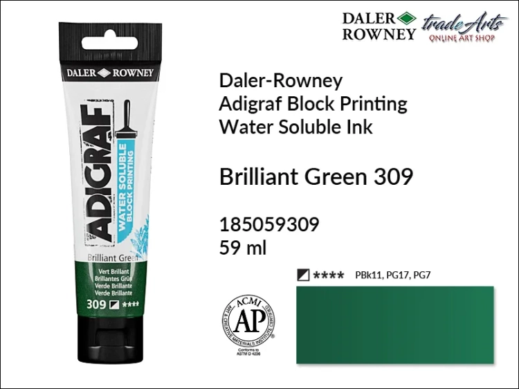 Adigraf Water Soluble Block Printing - Brilliant Green 309, Adigraf farba wodna do linorytu Brilliant Green 309, farba wodna Brilliant Green 309 do linorytu Adigraf, linoryt, farba do linorytu, tusz Adigraf Brilliant Green 309 do linorytu,