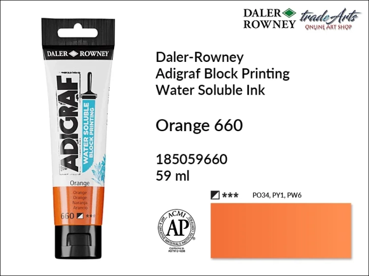 Adigraf Water Soluble Block Printing - Orange 660, Adigraf farba wodna do linorytu Orange 660, farba wodna Orange 660 do linorytu Adigraf, linoryt, farba do linorytu, tusz do linorytu, tusz Adigraf Orange 660 do linorytu,