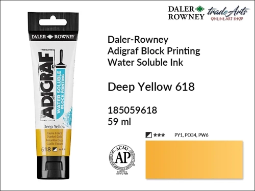Adigraf Water Soluble Block Printing - Deep Yellow 618, Adigraf farba wodna do linorytu Deep Yellow 618, farba wodna Deep Yellow 618 do linorytu Adigraf, linoryt, farba do linorytu, tusz do linorytu, tusz Adigraf Deep Yellow 618 do linorytu,