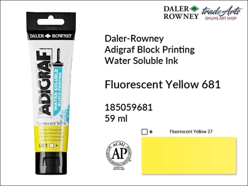 Adigraf Water Soluble Block Printing - Fluorescent Yellow 681, Adigraf farba wodna do linorytu Fluorescent Yellow 681, farba wodna Fluo Yellow 681 do linorytu Adigraf, linoryt, tusz do linorytu, tusz Fluo Yellow 681 do linorytu Adigraf,