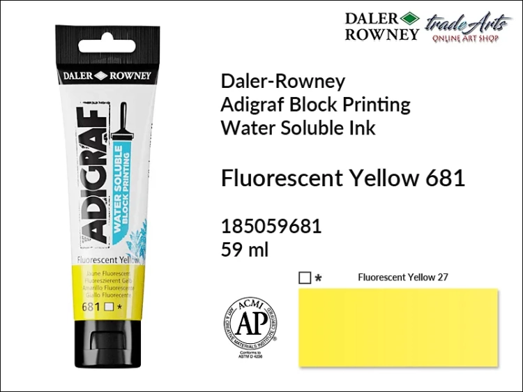 Adigraf Water Soluble Block Printing - Fluorescent Yellow 681, Adigraf farba wodna do linorytu Fluorescent Yellow 681, farba wodna Fluo Yellow 681 do linorytu Adigraf, linoryt, tusz do linorytu, tusz Fluo Yellow 681 do linorytu Adigraf,