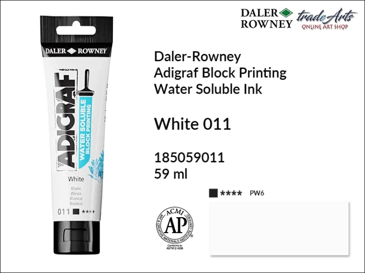 Adigraf Water Soluble Block Printing - White 011, Adigraf farba wodna do linorytu White 011, farba wodna biała do linorytu Adigraf, linoryt, farba do linorytu, tusz do linorytu, tusz biały do linorytu Adigraf,  Adigraf,  Daler Rowney,