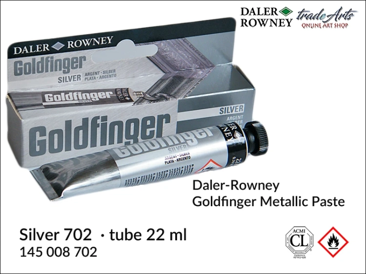 Daler-Rowney Goldfinger Paint - Silver 702, pasta pozłotnicza Goldfinger Silver 702, farba pozłotnicza Goldfinger 702, Goldfinger Silver 702 pasta pozłotnicza, pasty do złoceń, złocenia, pozłotnictwo, Goldfinger,