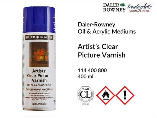 Artists Clear Picture Varnish Aerosol Daler-Rowney, werniks błyszczący Clear Picture Varnish Daler-Rowney, werniks uniwersalny końcowy Daler-Rowney Picture Varnish Spray, werniks końcowy uniwersalny Daler-Rowney, werniksy spray,