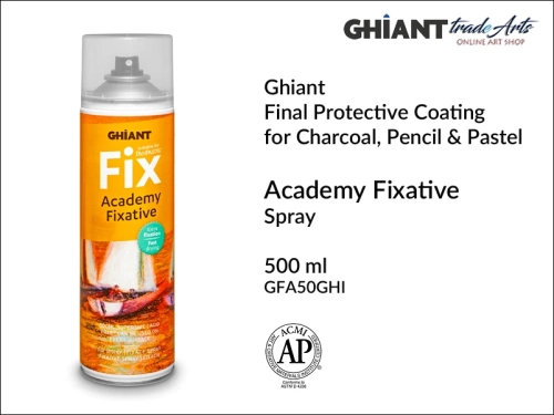 Ghiant Academy Fixative 500 ml, fiksatywa uniwersalna w aerozolu Ghiant Academy 500 ml, Ghiant Academy fiksatywa uniwersalna w sprayu 500 ml, fiksatywa uniwersalna Ghiant, fiksatywa w aerozolu, fiksatywa, węgiel, pastela,