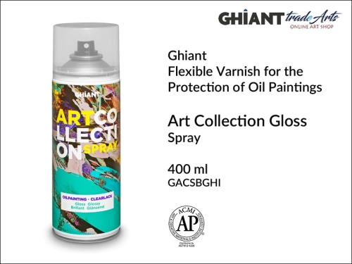 Ghiant Varnish Art Collection Gloss for oil painting, werniks  błyszczący do farb olejnych Ghiant Art Collection, Ghiant Art Collection werniks błyszczący w sprayu, werniks błyszczący do farb olejnych Ghiant, werniksy w aerozolu do farb olejnych,