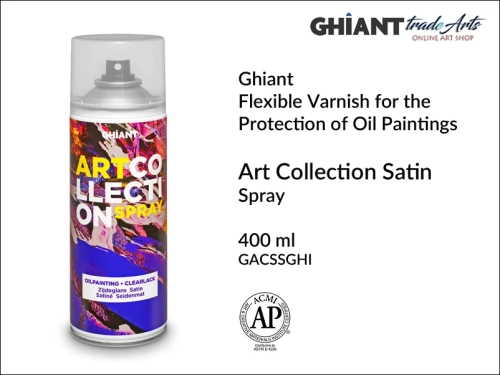 Ghiant Varnish Art Collection Satin for oil painting, werniks  satynowy do farb olejnych Ghiant Art Collection, Ghiant Art Collection werniks satynowy w sprayu, werniks satynowy do farb olejnych Ghiant, werniksy w aerozolu do farb olejnych,