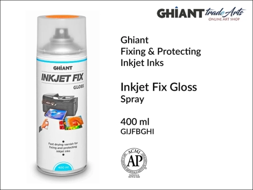 Ghiant Ink-Jet Fix Gloss Spray 400 ml protect inkjet inks, werniks błyszczący Ghiant  Inkjet Fix Gloss Spray, Ghiant Inkjet Fix Gloss Spray werniks błyszczący do wydruków atramentowych, wydruki atramentowe, druk, ochrona, werniks, drukarka, Ghiant,