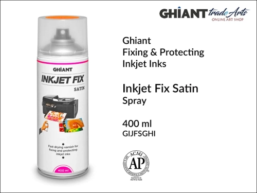 Ghiant Ink-Jet Fix Satin Spray 400 ml protect inkjet inks, werniks satynowy Ghiant  Inkjet Fix Satin Spray, Ghiant Inkjet Fix Satin Spray werniks satynowy do wydruków atramentowych, wydruki atramentowe, druk, ochrona, werniks, drukarka, Ghiant,