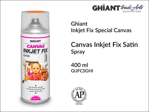 Ghiant Ink-Jet Fix Canvas Satin Spray 400 ml protect inkjet inks, werniks satynowy Ghiant  Inkjet Fix Canvas Satin Spray, Ghiant Inkjet Fix Canvas Satin Spray werniks satynowy do wydruków na tkaninach, canvas, druk, ochrona, werniks, drukarka, Ghiant,