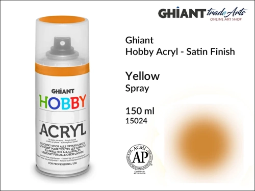 Ghiant Hobby Acryl Spray 150 ml - Yellow 15024, farba akrylowa w sprayu Yellow 15024 Ghiant Hobby Acryl, Ghiant Hobby Acryl farba akrylowa w sprayu Yellow 15024, farby akrylowe w sprayu, farby akrylowe w aerozolu, farby akrylowe, Ghiant,