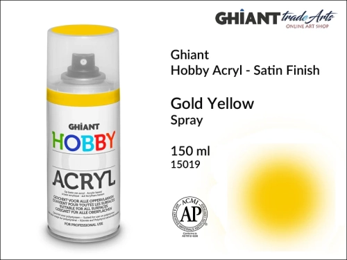 Ghiant Hobby Acryl Spray 150 ml - Gold Yellow 15019, farba akrylowa w sprayu Gold Yellow 15019 Ghiant Hobby Acryl, Ghiant Hobby Acryl farba akrylowa w sprayu Gold Yellow 15019, farby akrylowe w sprayu, farby akrylowe w aerozolu, farby akrylowe, Ghiant,