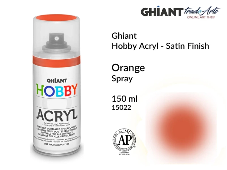 Ghiant Hobby Acryl Spray 150 ml - Orange 15022, farba akrylowa w sprayu Orange 15022 Ghiant Hobby Acryl, Ghiant Hobby Acryl farba akrylowa w sprayu Orange 15022, farby akrylowe w sprayu, farby akrylowe w aerozolu, farby akrylowe, Ghiant,