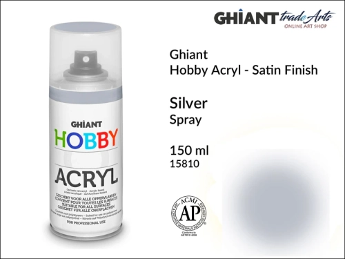 Ghiant Hobby Acryl Spray 150 ml - Silver 15810, farba akrylowa w sprayu Black 15810 Ghiant Hobby Acryl, Ghiant Hobby Acryl farba akrylowa w sprayu Silver 15810, farby akrylowe w sprayu, farby akrylowe w aerozolu, farby akrylowe, Ghiant,