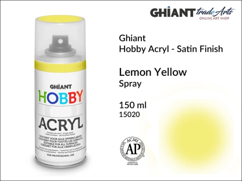 Ghiant Hobby Acryl Spray 150 ml - Lemon Yellow 15020, farba akrylowa w sprayu Lemon Yellow 15020 Ghiant Hobby Acryl, Ghiant Hobby Acryl farba akrylowa w sprayu Lemon Yellow 15020, farby akrylowe w sprayu, farby akrylowe w aerozolu, farby akrylowe, Ghiant,