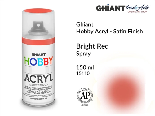 Ghiant Hobby Acryl Spray 150 ml - Bright Red 15110, farba akrylowa w sprayu Bright Red 15110 Ghiant Hobby Acryl, Ghiant Hobby Acryl farba akrylowa w sprayu Bright Red 15110, farby akrylowe w sprayu, farby akrylowe w aerozolu, farby akrylowe, Ghiant,